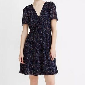 Madewell Navy Dress with Multicolor Polka Dots